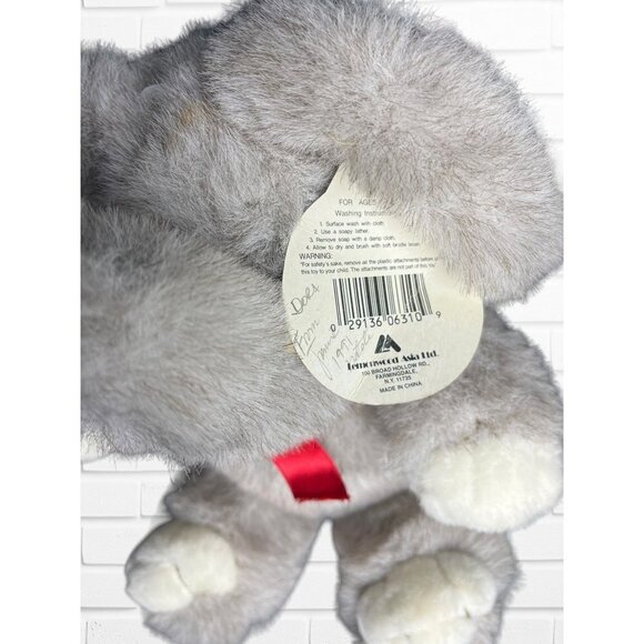 Vintage 90's Gray Elephant Plush With Red Bow Cozy Soft Stuffed Animal - Picture 6 of 9